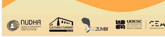 Marcas NUDHA, Ação Zumbi, UDESC e CEART no rodapé do convite